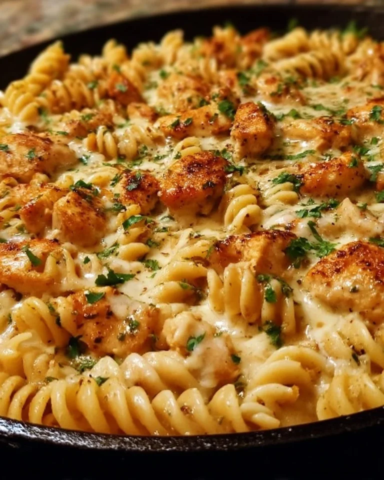 Cheesy Cajun Garlic Chicken Rotini Skillet in a cozy setting