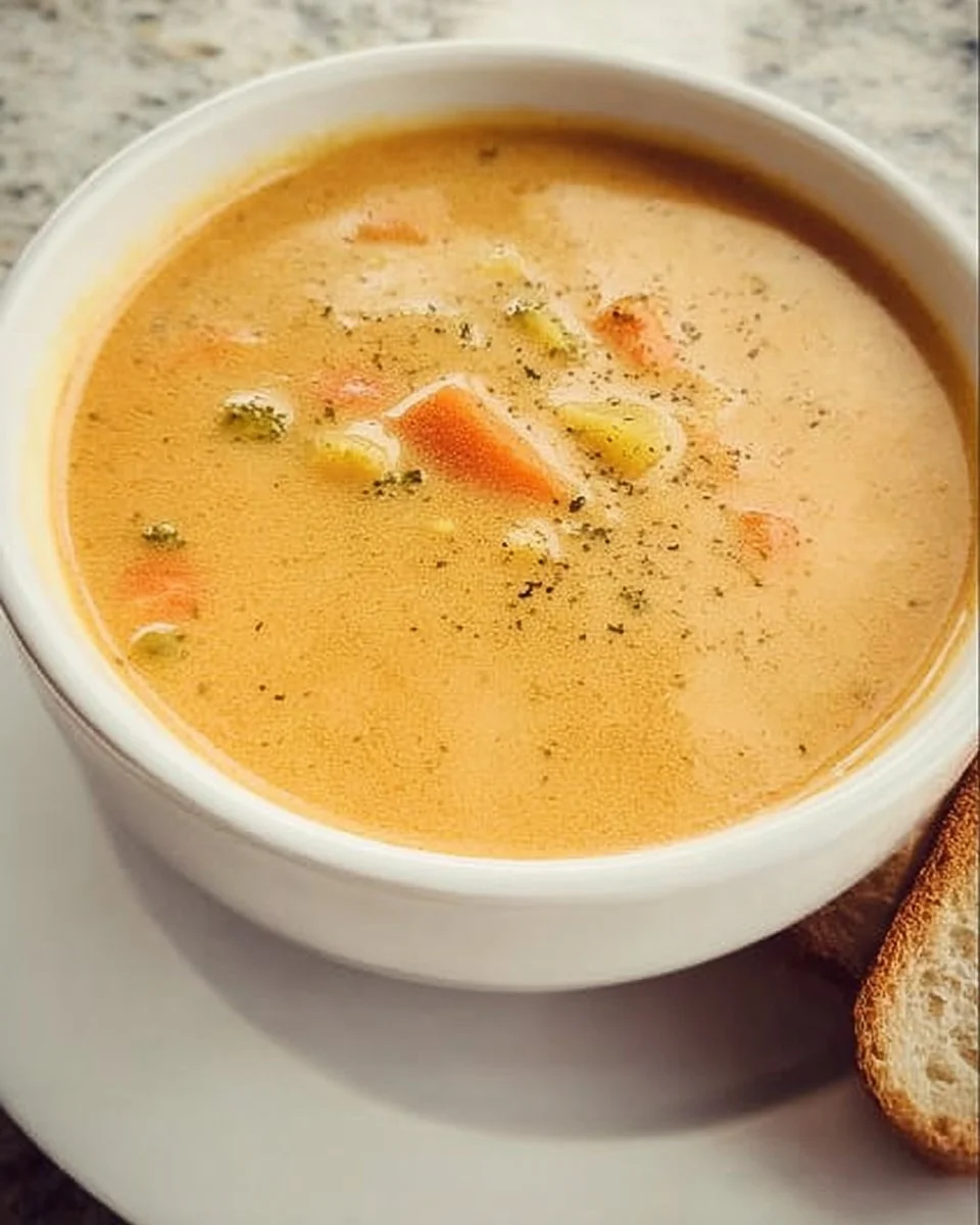 Bowl of creamy vegetable soup garnished with fresh herbs