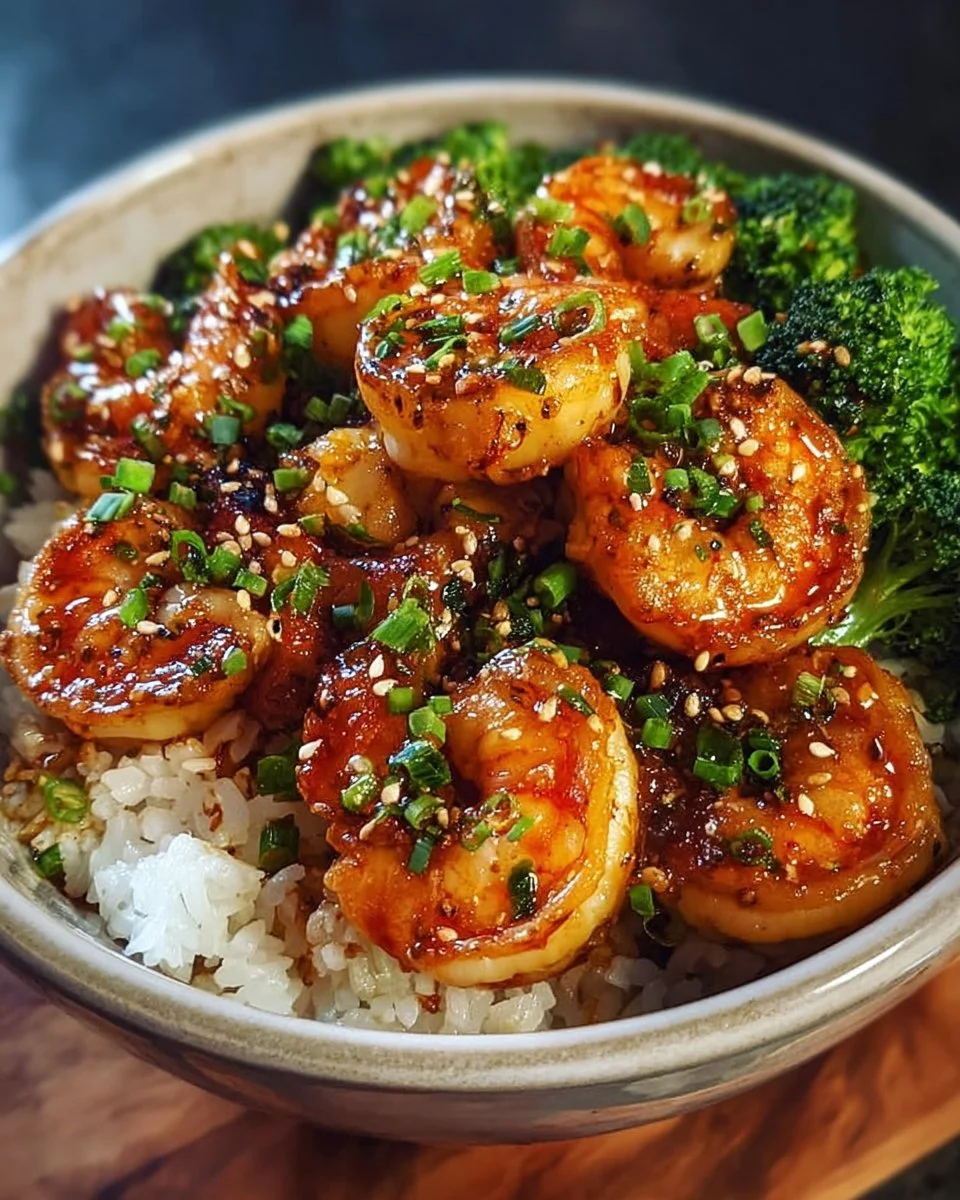 Delicious Honey Garlic Shrimp Bowls with colorful vegetables and rice