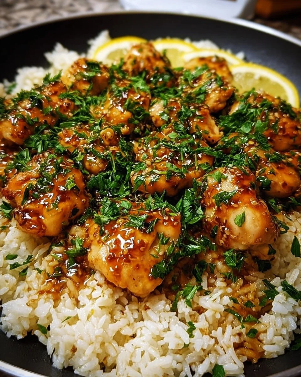 One-Pan Honey Butter Garlic Chicken served with rice