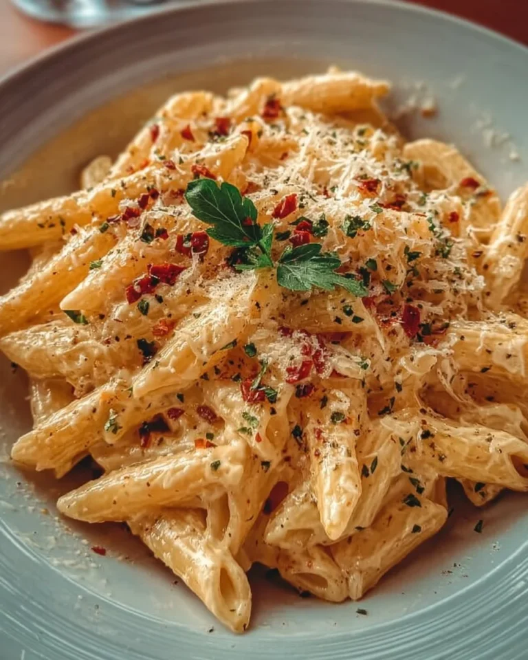 Delicious one pot creamy garlic pasta ready to serve
