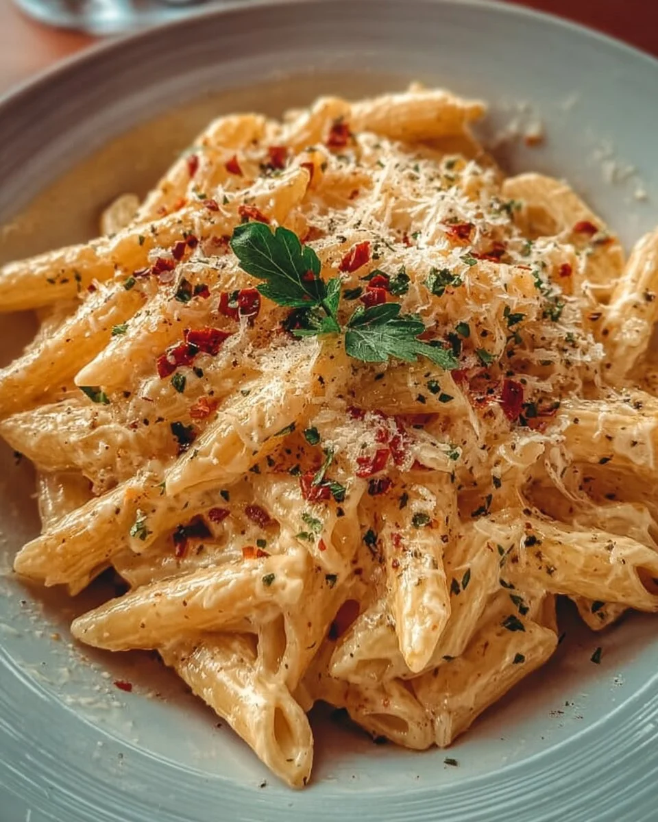 Delicious one pot creamy garlic pasta ready to serve