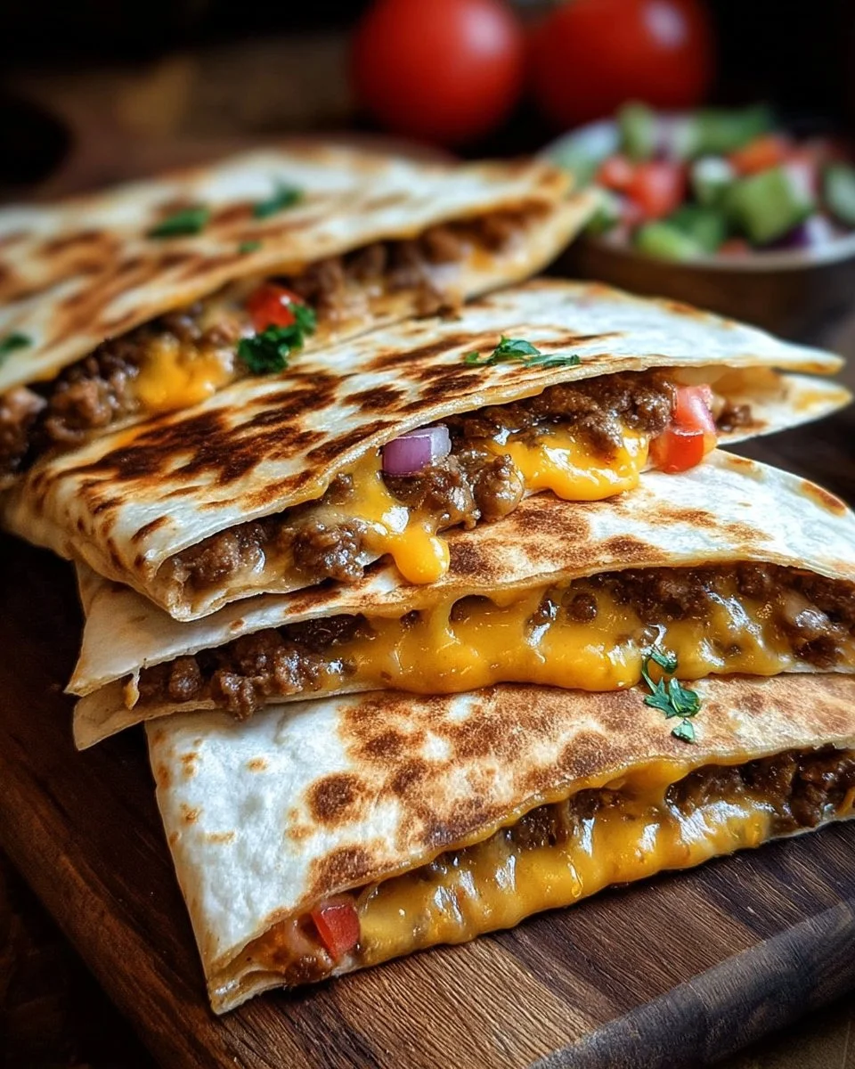 Delicious Smashburger quesadillas filled with cheese and toppings