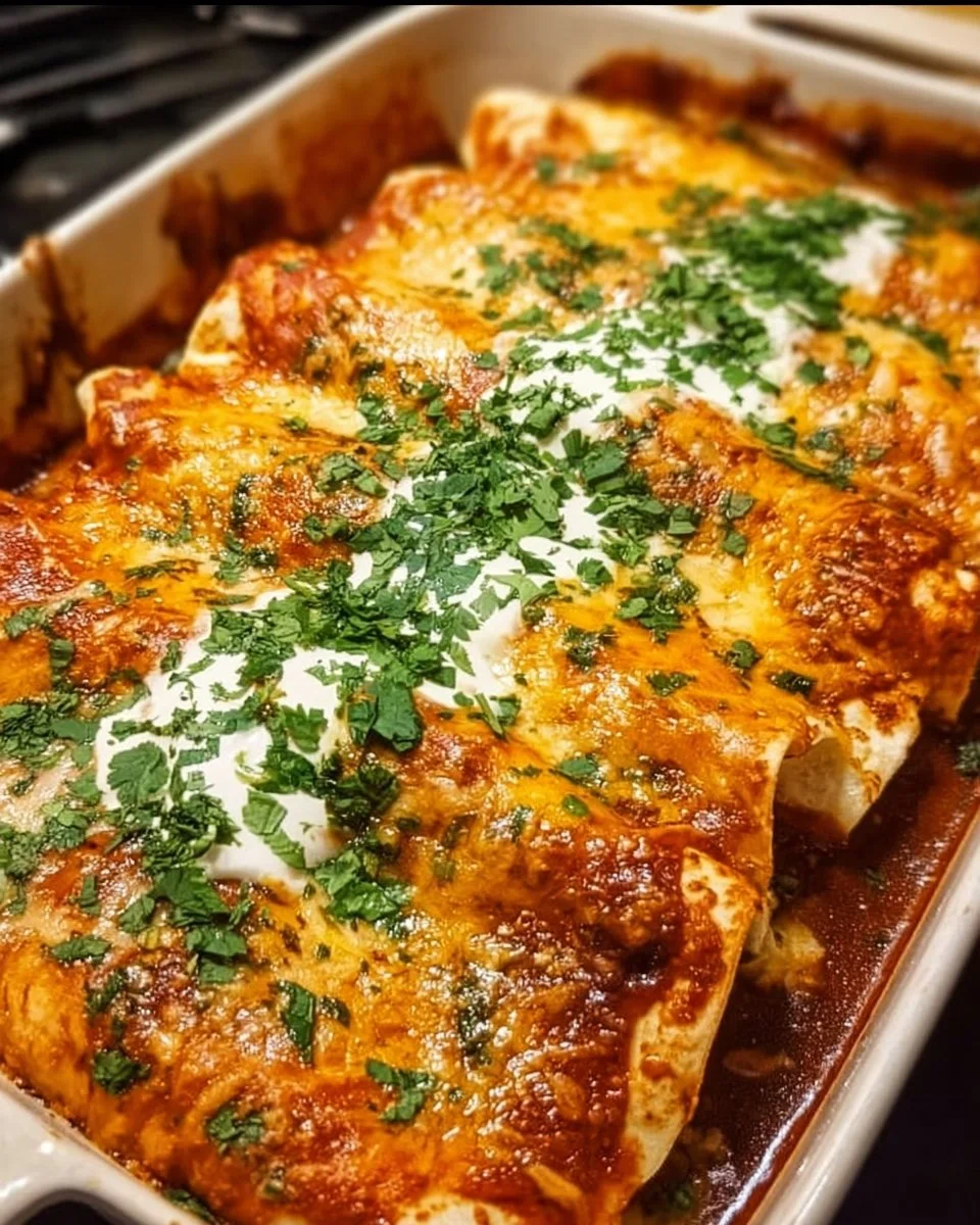 Delicious quick and easy chicken enchiladas topped with cheese and avocado