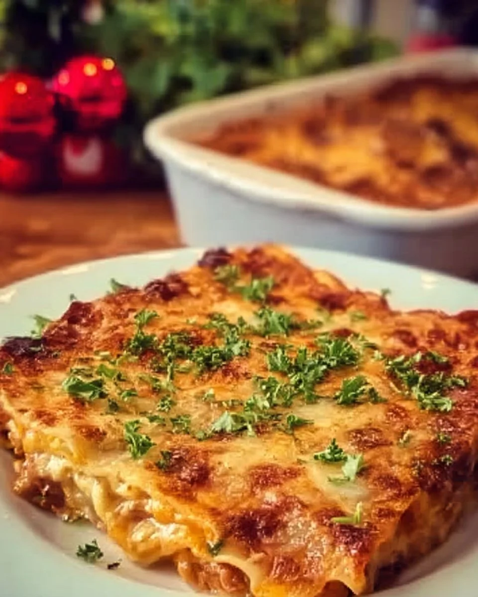 Veggie Mexican Lasagna with layers of vegetables, sauce, and cheese.