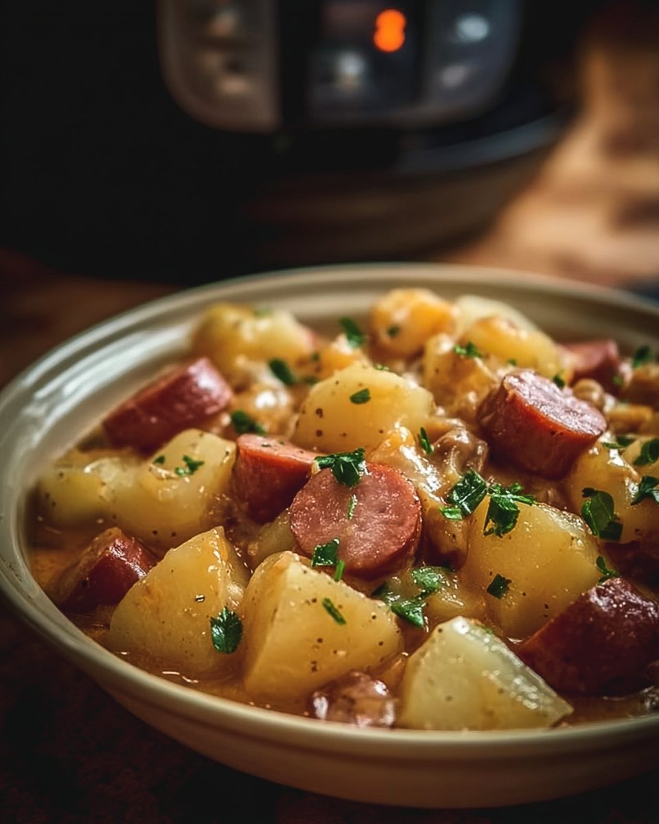 Crockpot Cheesy Potatoes and Kielbasa