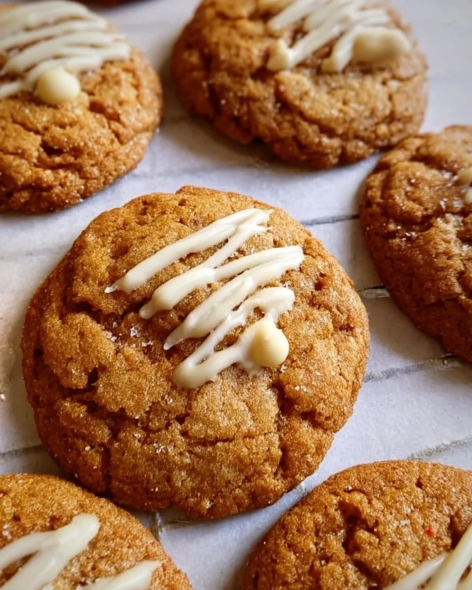 Chewy maple cinnamon cookies with white chocolate chips on a plate