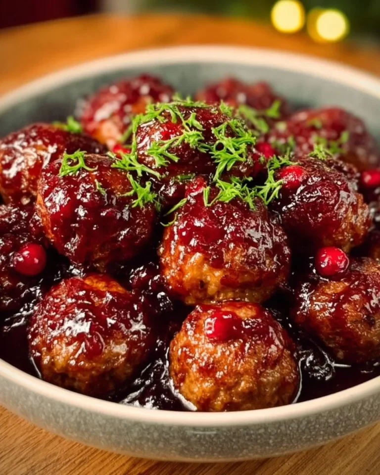 Delicious Christmas Cranberry Meatballs served on a festive platter