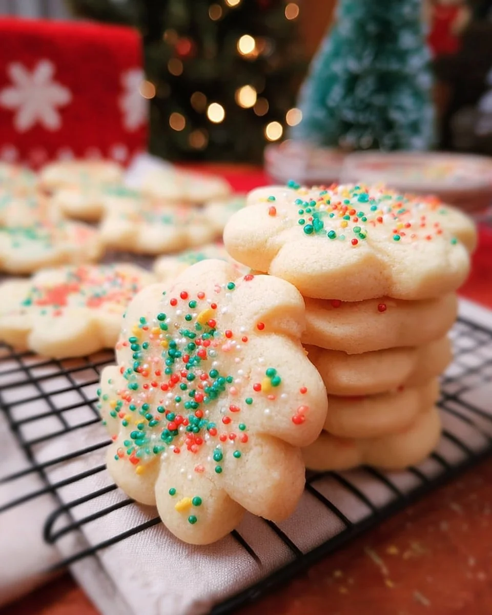 Delicious Christmas sugar cookies decorated with icing and sprinkles