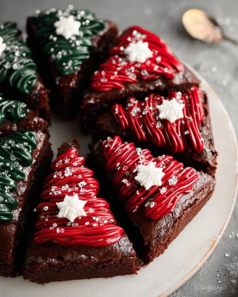 Frosted Christmas brownies decorated with festive toppings