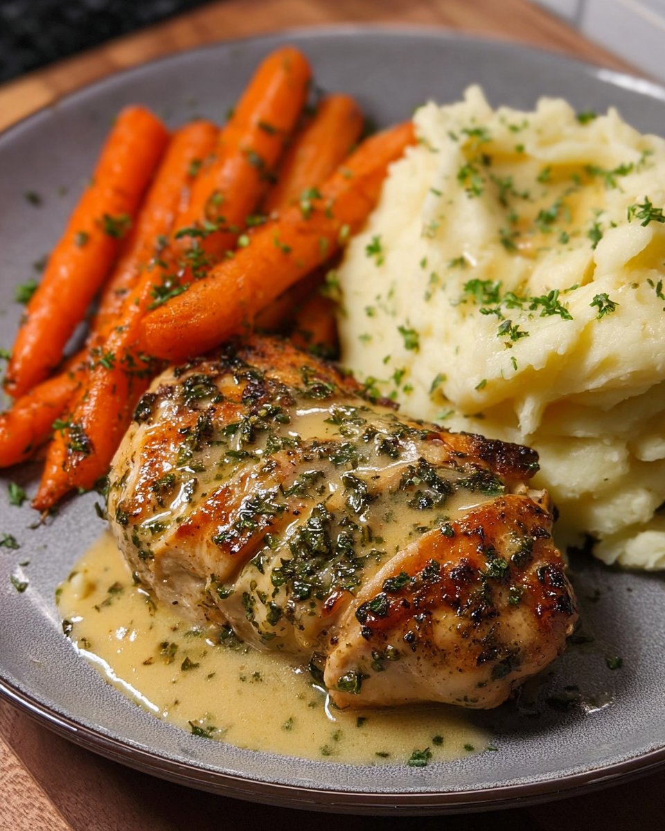 Creamy Herb Chicken with Mashed Potatoes & Glazed Carrots: A Complete Comfort Food Dinner