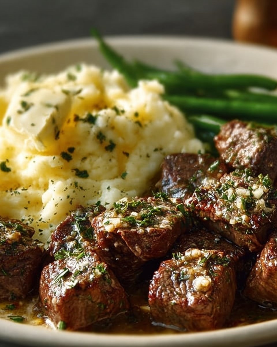 Garlic Parmesan Steak Bites with Mashed Potatoes