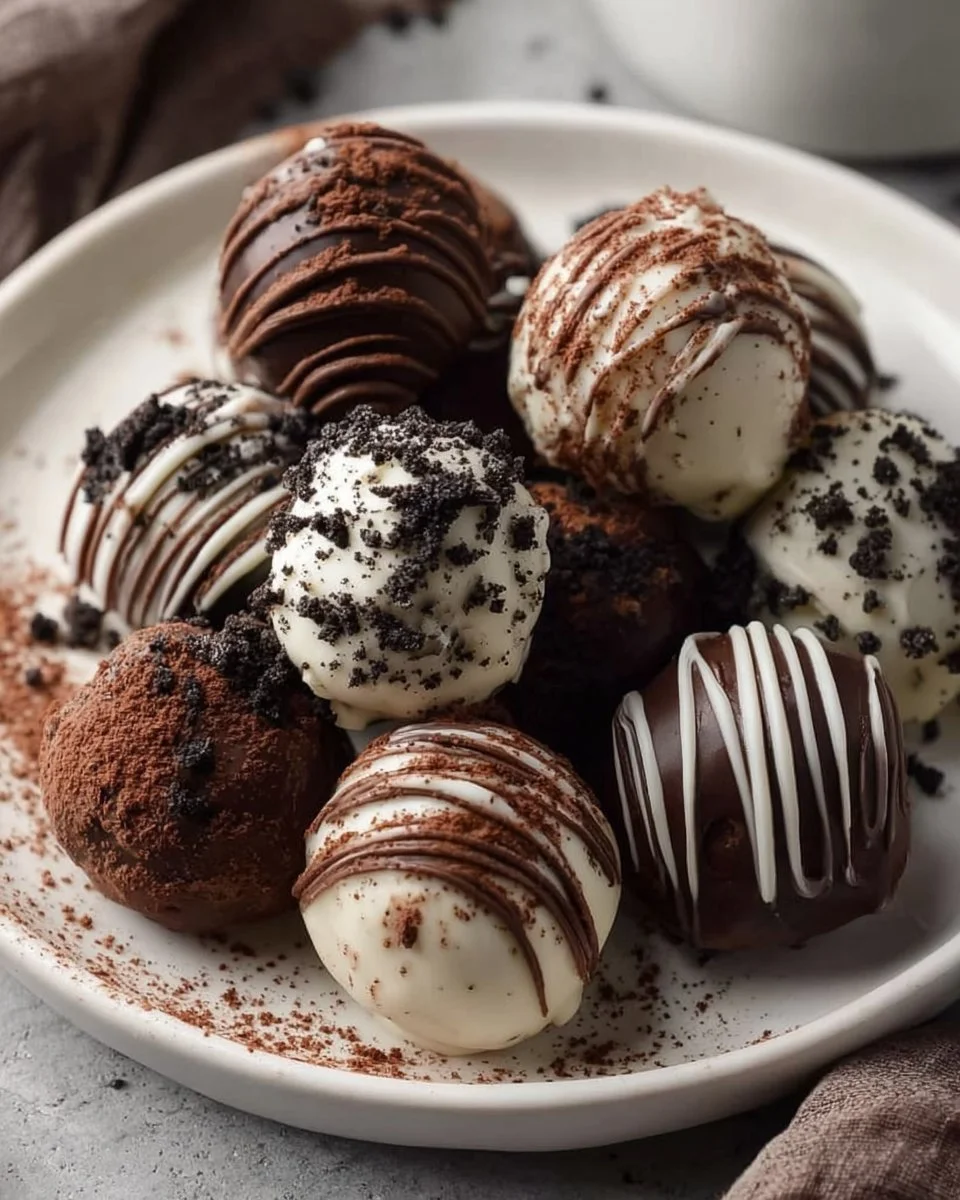 Delicious homemade Oreo Balls coated in chocolate, perfect for party snacks.
