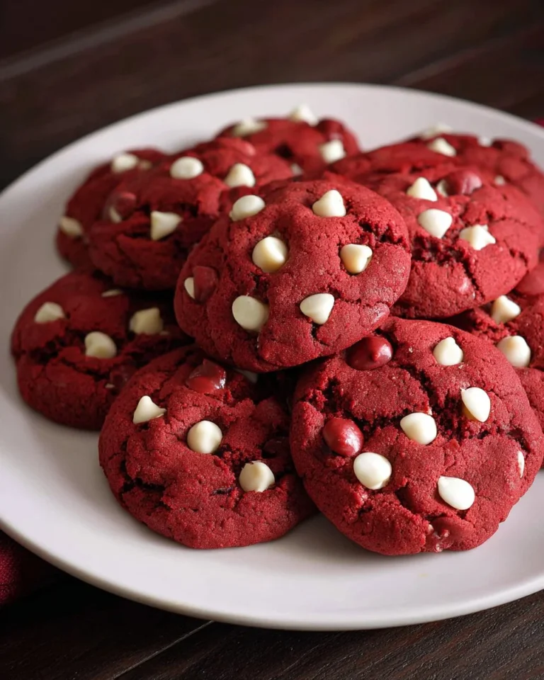 Red Velvet Cake Mix Cookies fresh out of the oven on a wooden table.