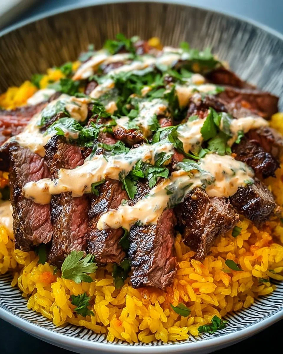 Steak queso rice bowl with melted cheese and fresh ingredients