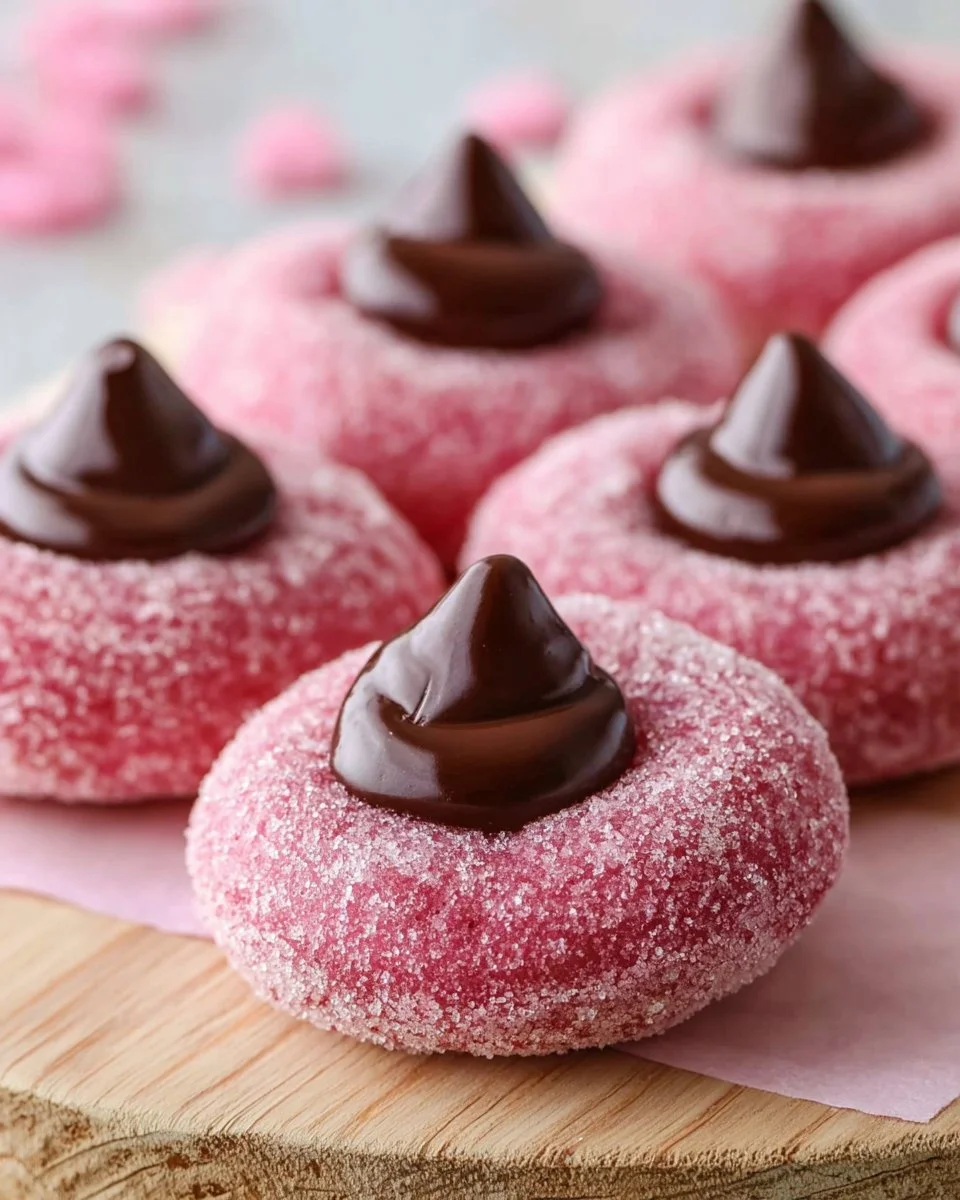 Delicious strawberry kiss cookies topped with fresh strawberries and chocolate