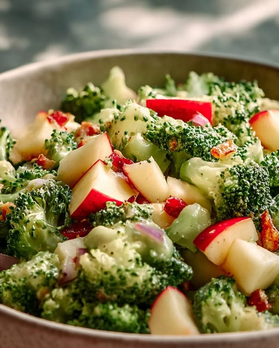Fresh Apple Broccoli Salad with crunchy apples and florets on a plate