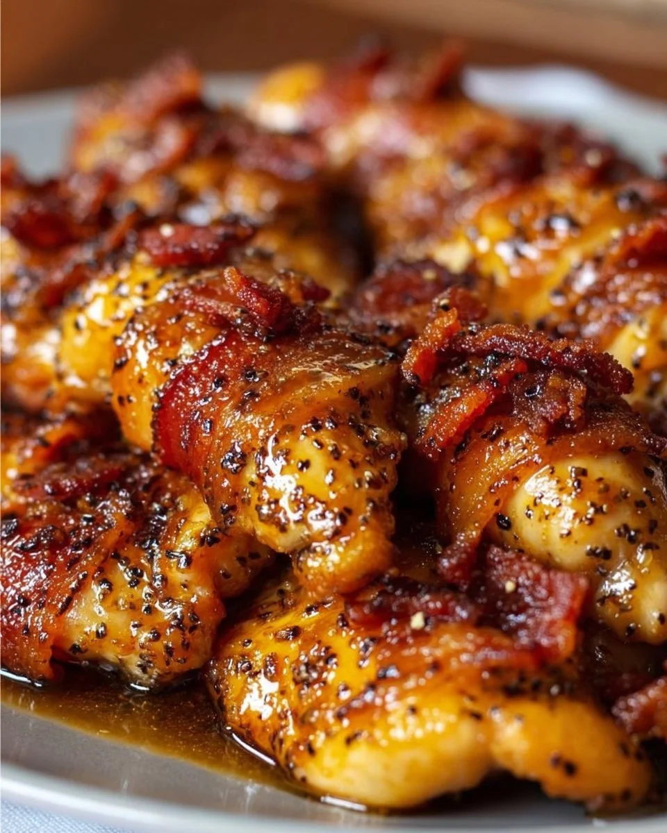 Bacon Brown Sugar Chicken tenders cooked to perfection with a sweet glaze