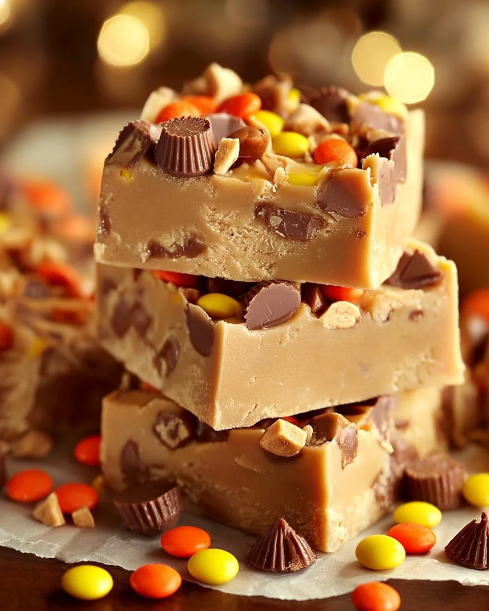 Deliciously creamy peanut butter fudge on a marble countertop