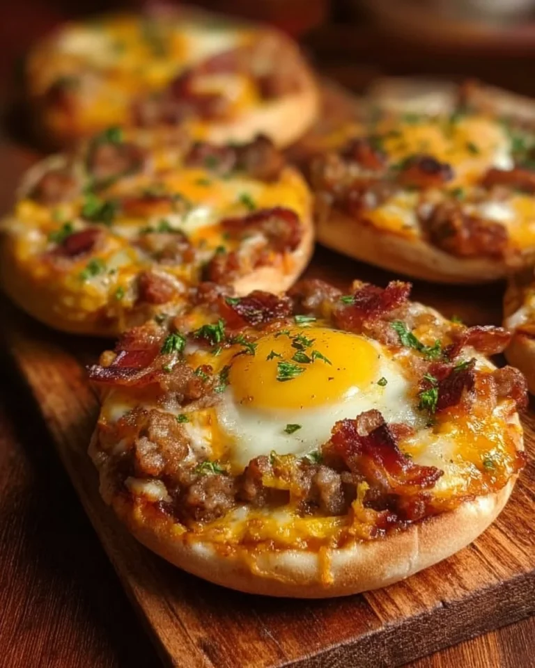 Savory breakfast pizza topped with eggs, cheese, and fresh vegetables.