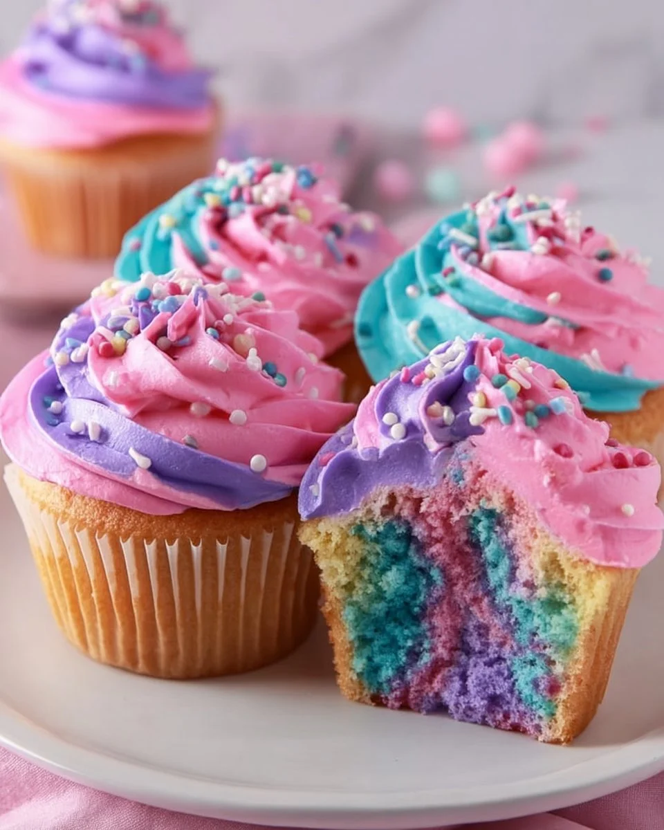 Delicious celebration marble cupcakes with chocolate and vanilla swirls