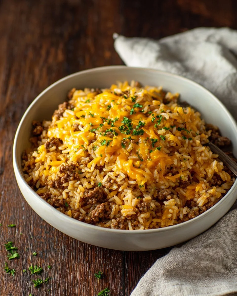 Cheesy Ground Beef and Rice Casserole