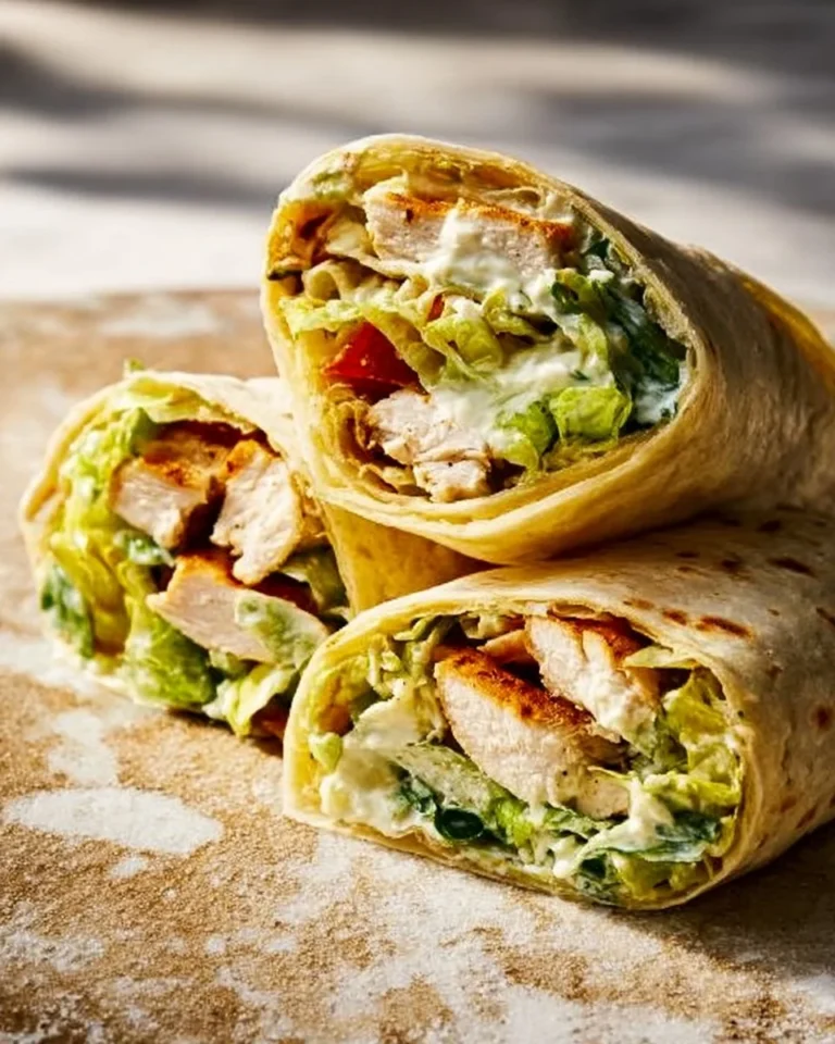 Delicious Chicken Caesar Wrap with grilled chicken and fresh vegetables