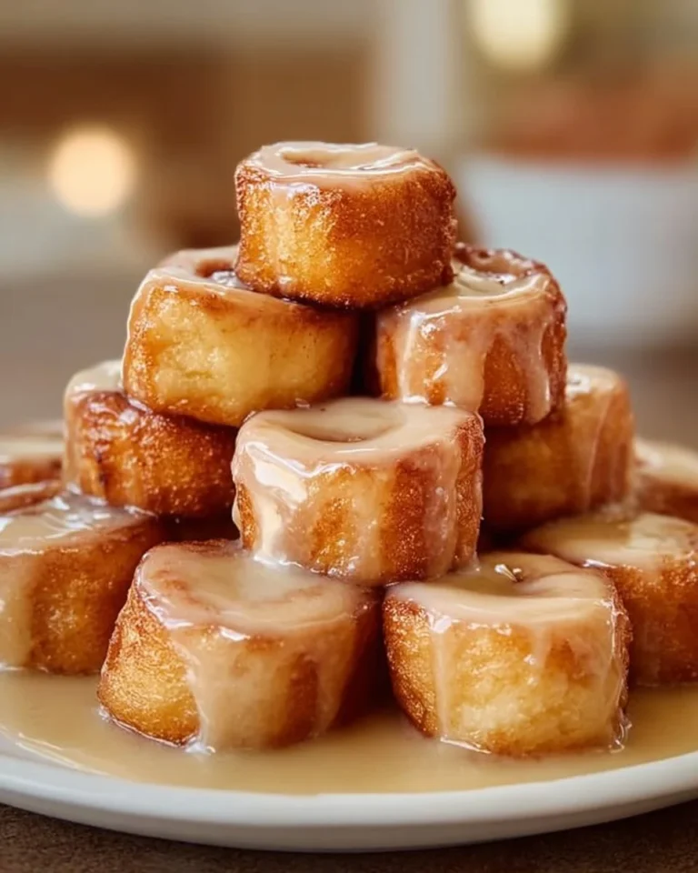 Delicious cinnamon roll French toast bites served on a plate with syrup.