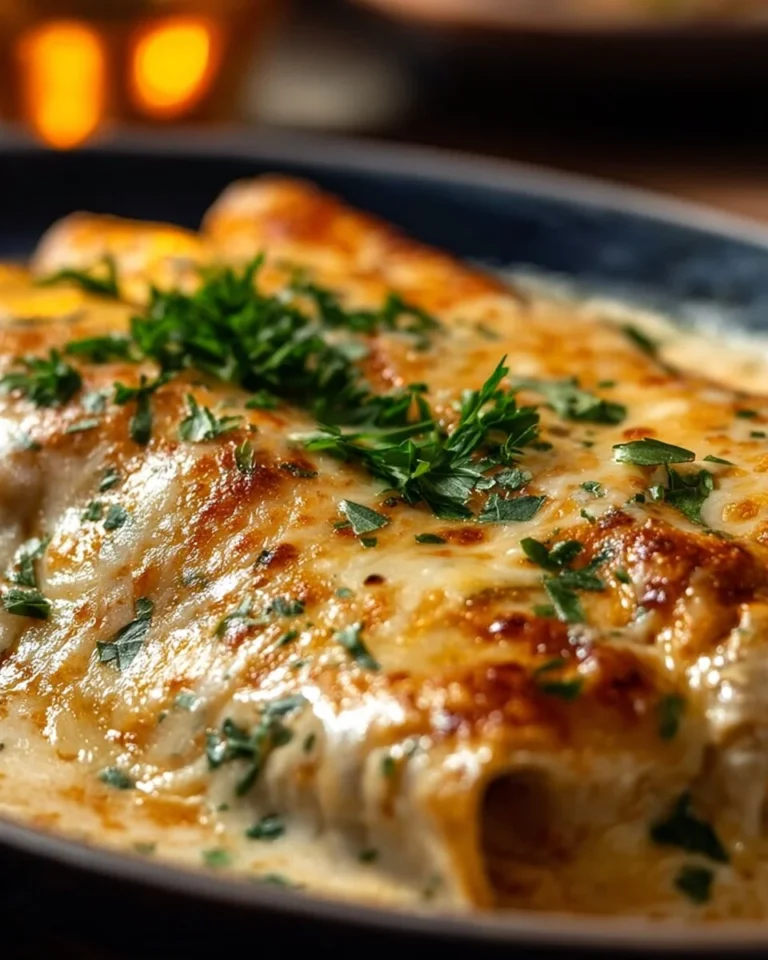 Delicious creamy white chicken enchiladas served on a plate