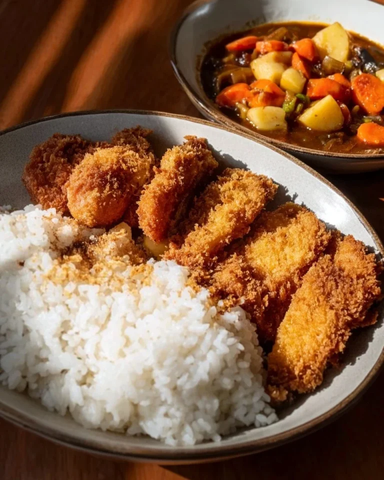 Crispy eggplant katsu served with dipping sauce and salad