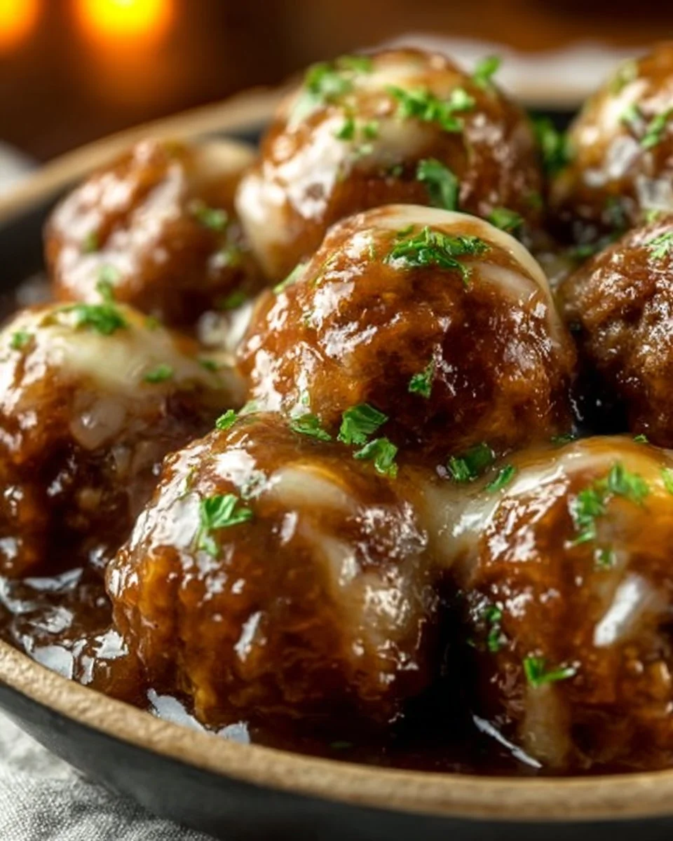 Crockpot French Onion Meatballs