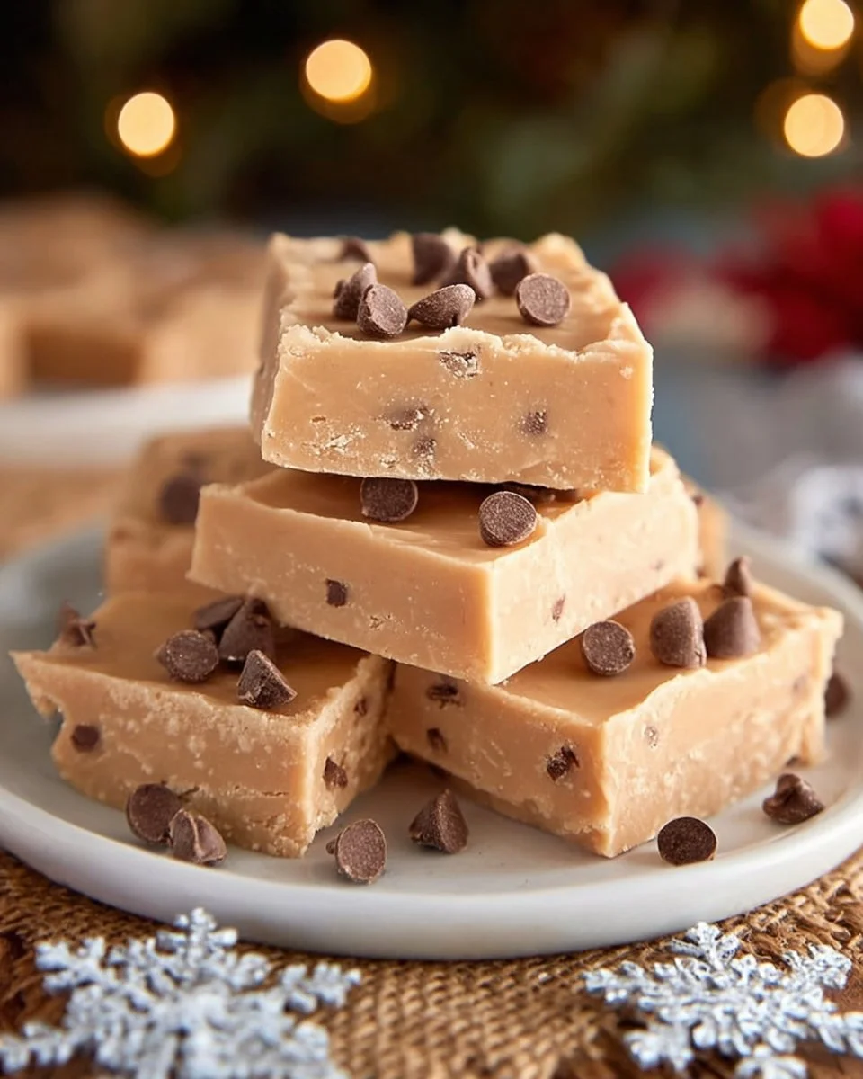 Delicious Easy Chocolate Chip Cookie Dough Fudge ready to be served