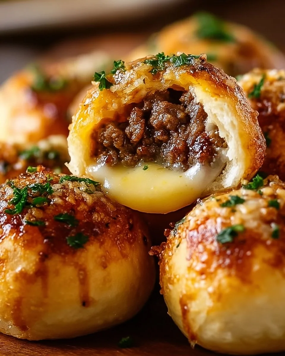 Garlic Parmesan Cheeseburger Bombs ready to enjoy