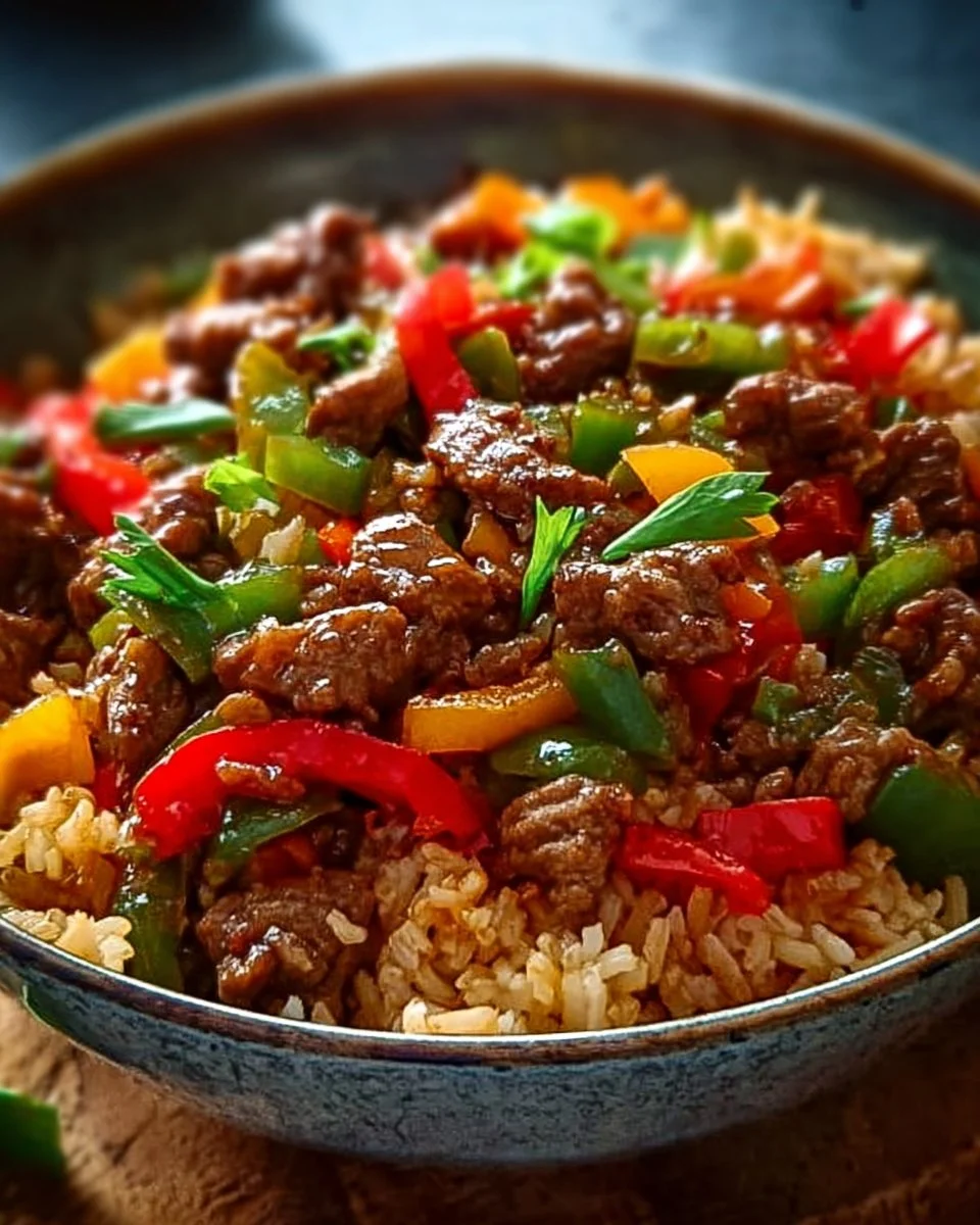 Healthy Beef and Pepper Rice Bowl
