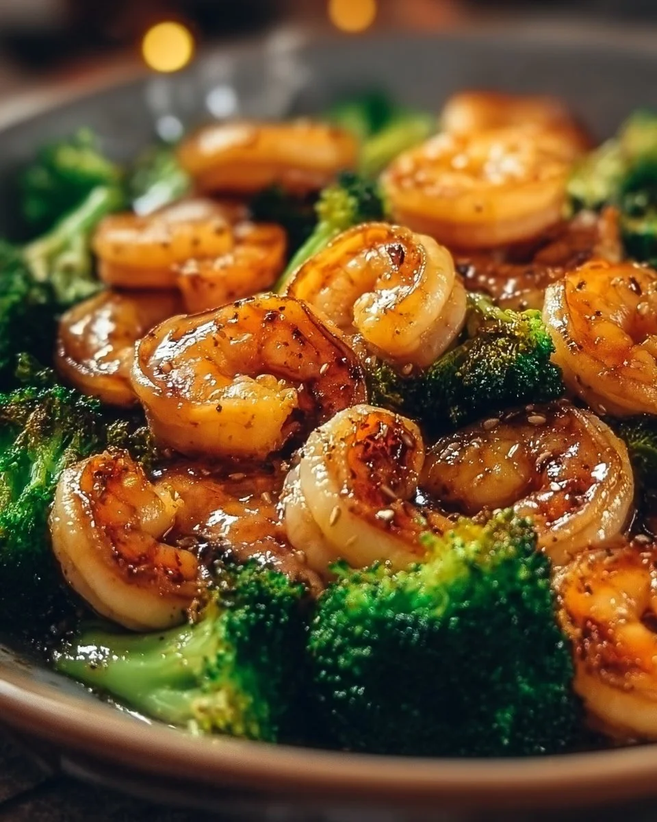 High-protein honey garlic shrimp dish garnished with herbs