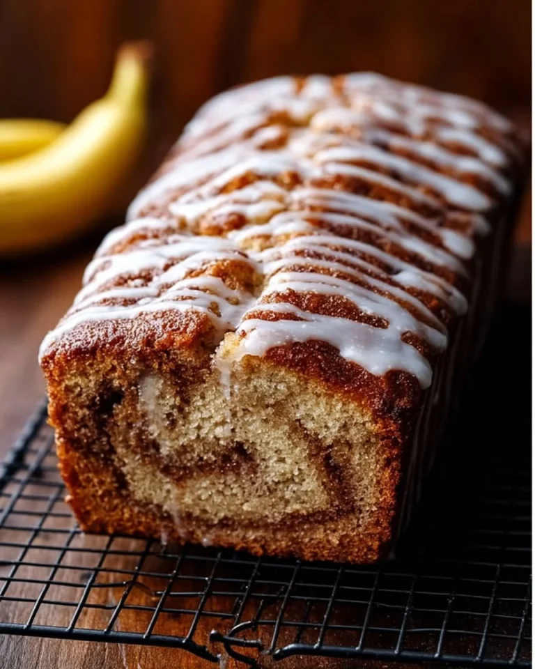 Homemade cinnamon swirl banana bread fresh out of the oven.
