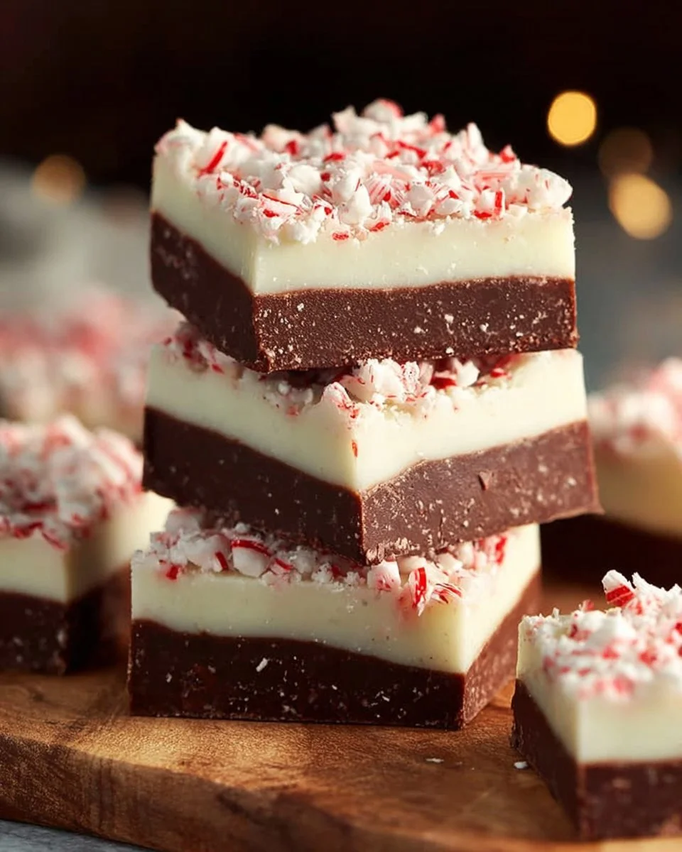 Layered Mint Chocolate Fudge dessert with rich chocolate and mint layers