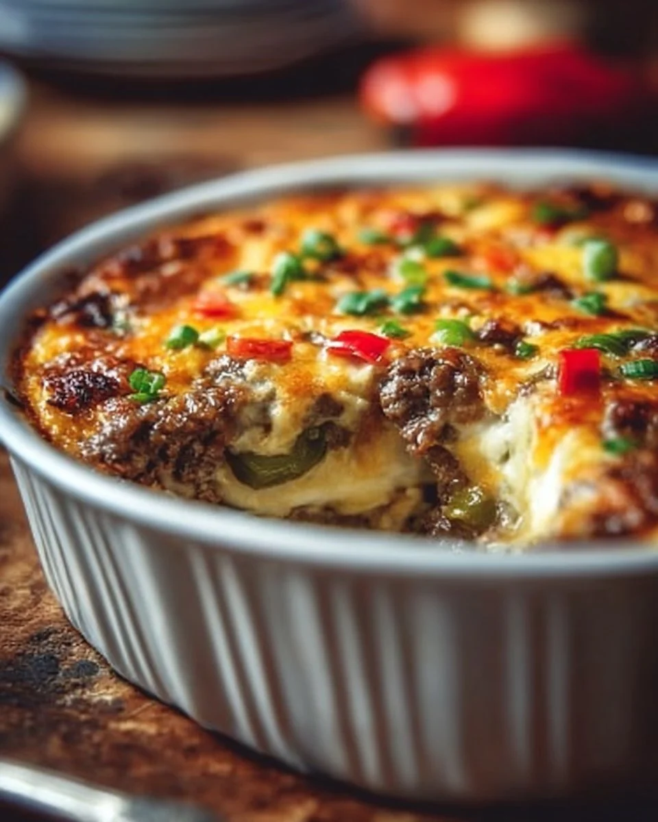 Low Carb Philly Cheesesteak Casserole