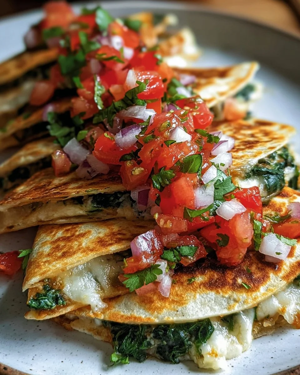 Mediterranean Quesadillas with Spinach, Feta, Mozzarella, and Red Onion