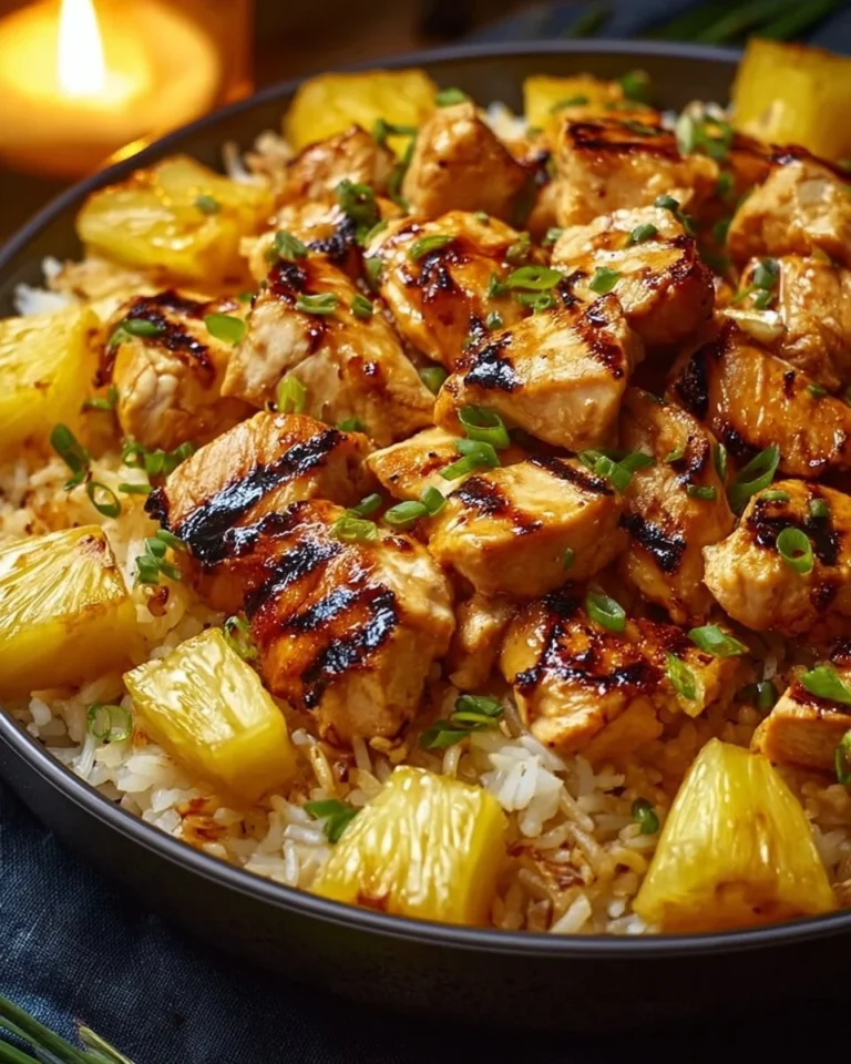 Pineapple Chicken and Rice served in a bowl with vibrant colors and garnishes.