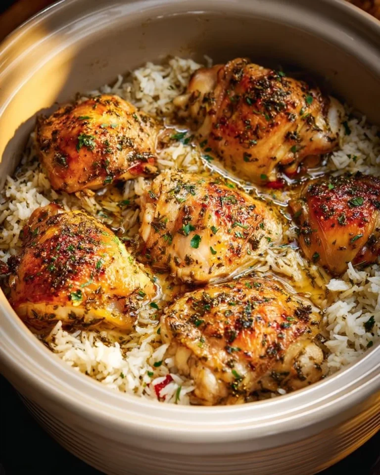 Slow cooker lemon herb chicken served with fresh herbs on a plate