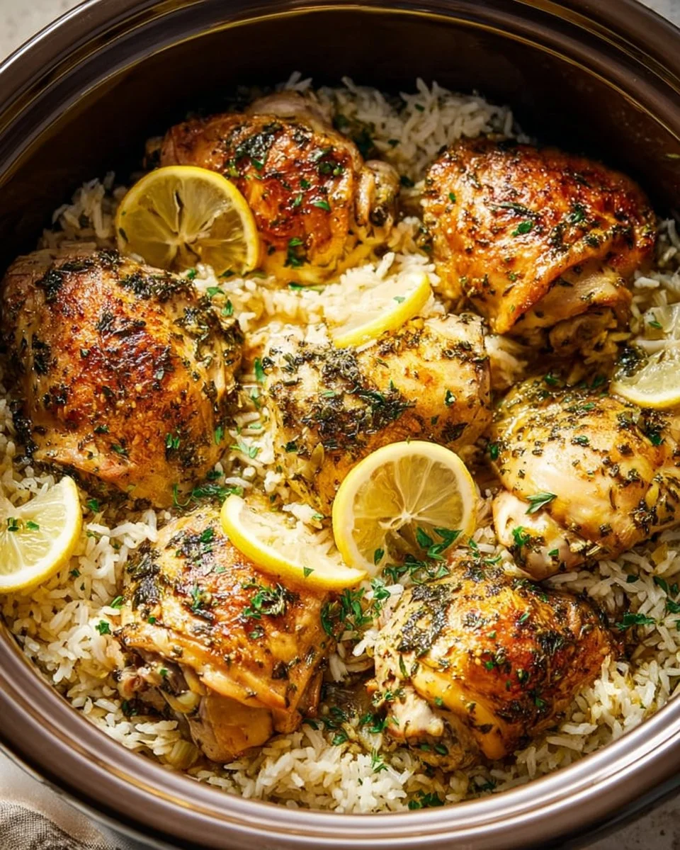 Slow Cooker Lemon Herb Chicken with Fluffy Rice