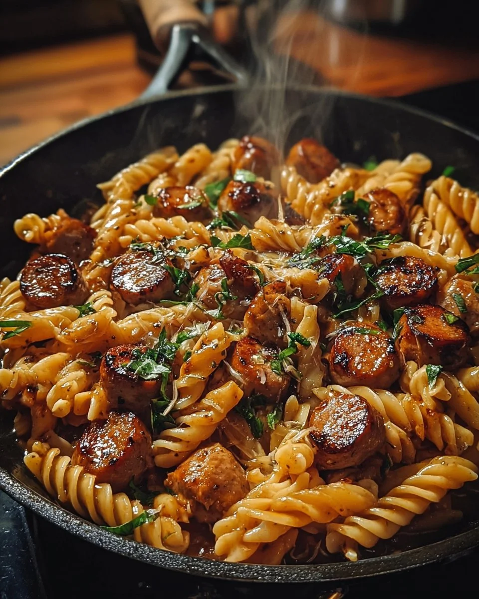 Sticky Honey Garlic Sausage Pasta Skillet: A Flavorful One-Pan Wonder