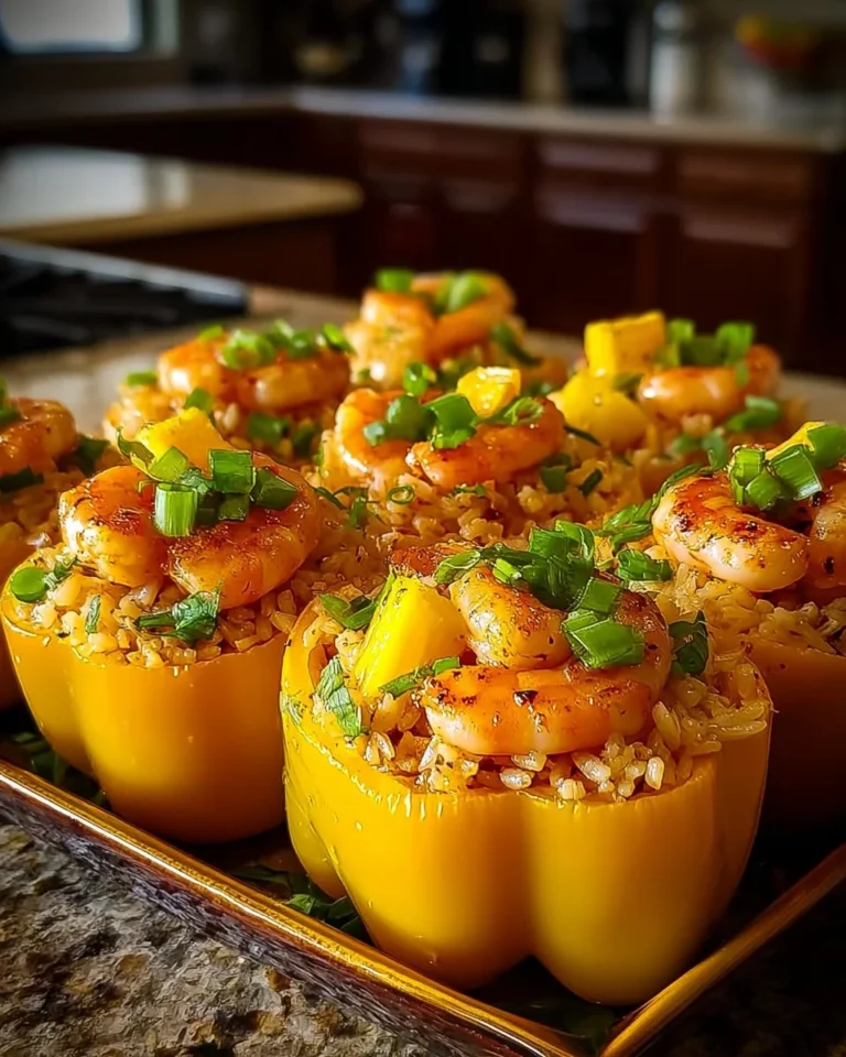 Teriyaki Pineapple Chicken and Rice Stuffed Peppers served on a plate