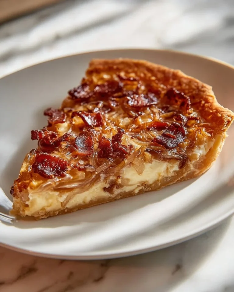 Authentic German Onion Cake topped with caramelized onions and herbs