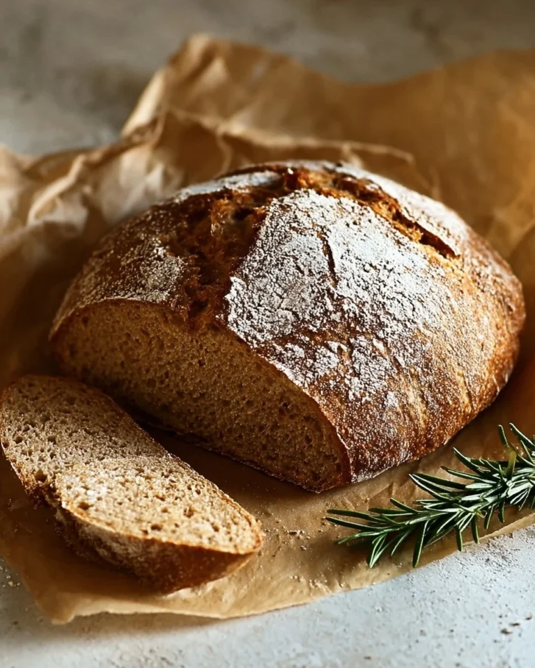Freshly baked authentic German rye bread on a wooden table