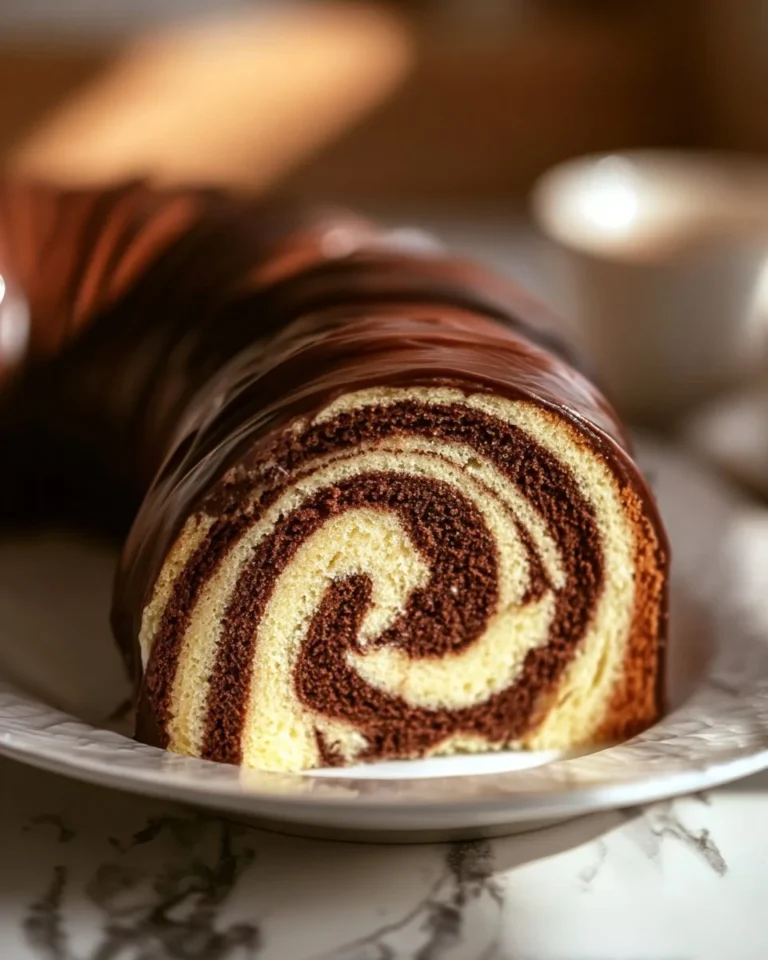 Authentic German Marmorkuchen with chocolate glaze