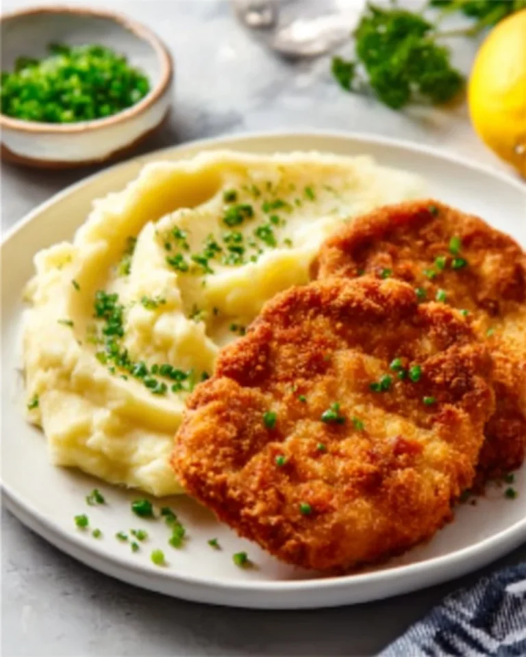 Delicious classic Wiener Schnitzel served with lemon and parsley.
