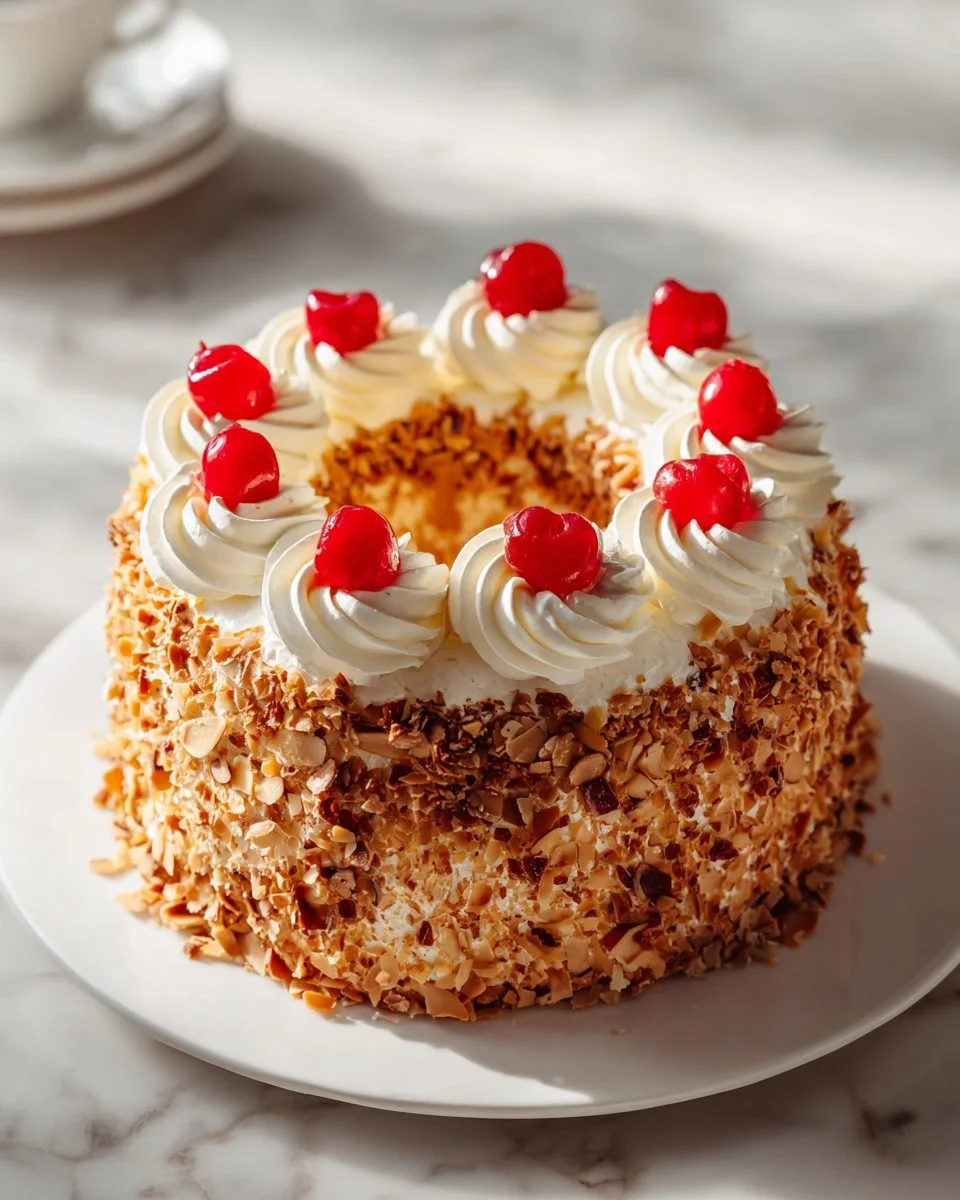 A beautiful Frankfurter Crown Cake with layers of cream and fruit decorations