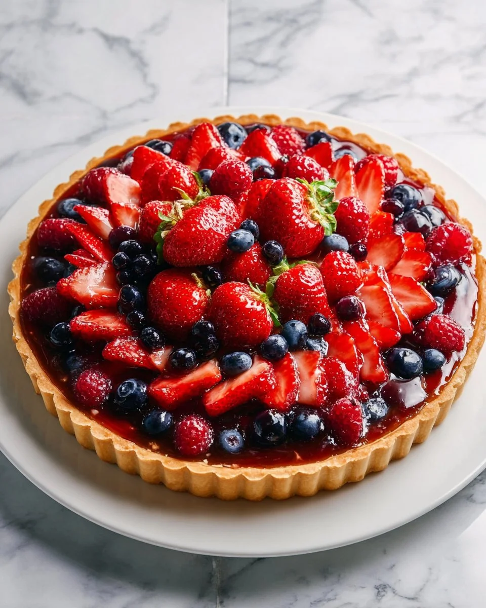 Delicious German Fruit Flan (Obsttorte) topped with fresh seasonal fruits
